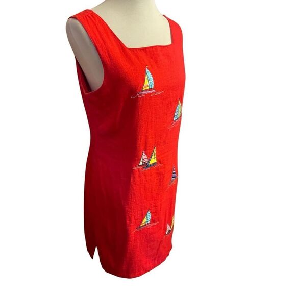 Ultra Dress New York Vintage 80’s/90’s Red Linen Fully Lined Sleeveless Nautical - Picture 7 of 15